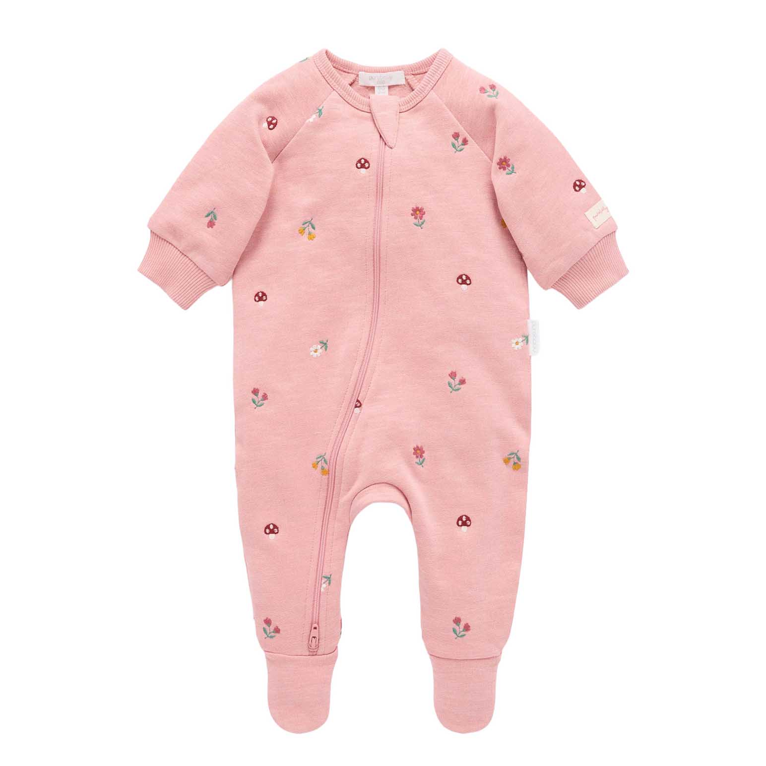 Purebaby Embroidered Fleece Growsuit